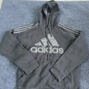 Adidas Hoodie Sweatshirt Mens Medium Black Logo 3 Stripes Pullover Athletic